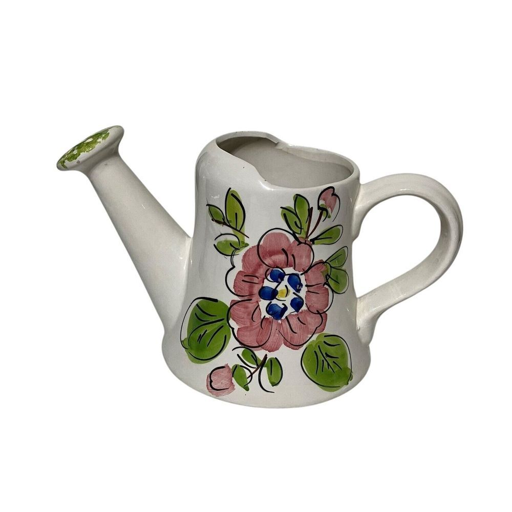 Vintage Italian Planter Watering Can‎ Flower Pot Hand Painted Floral